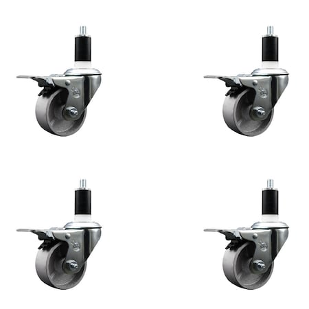 Service Caster 3'' Semi Steel Swivel 1-3/8'' Expanding Stem Caster Set Total Lock Brake, 4PK SCC-EXTTL20S315-SSR-138-4